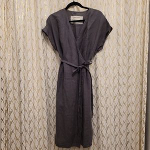 NWOT Amour Linen Olivia wrap dress in charcoal, size "1" (U.S. size 2-4/6)